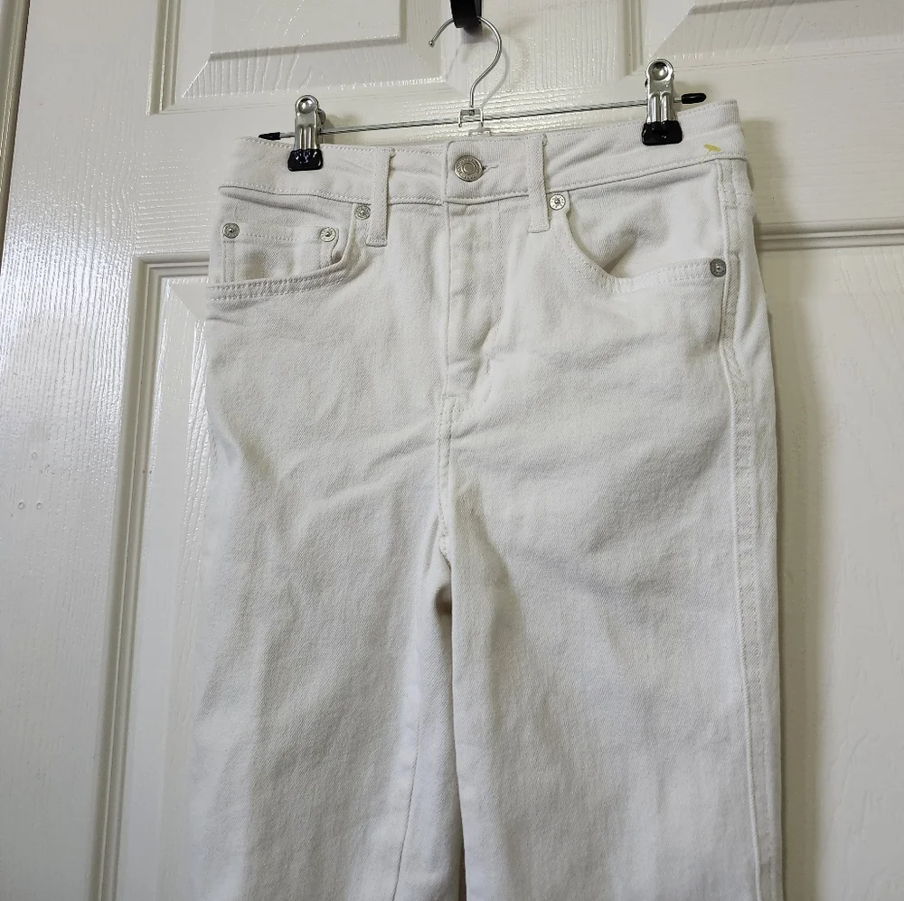 Free People We the Free Solid White Raw Hem Cropped Denim Jeans 25